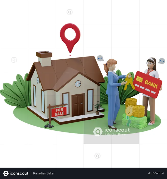 Real estate agent giving house key  3D Illustration
