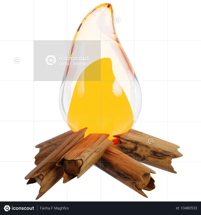 リアルな焚き火のガラス彫刻  3D Icon