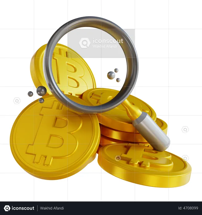 Rechercher des bitcoins  3D Illustration