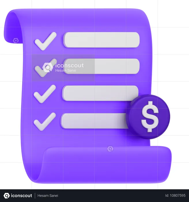 Reçu en dollars  3D Icon