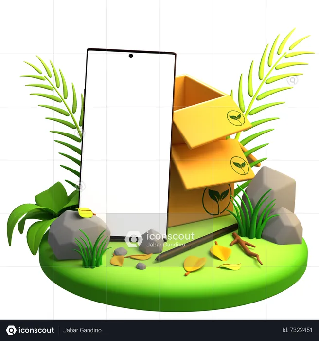 Recycles Cardboard Mobile Mockup  3D Illustration