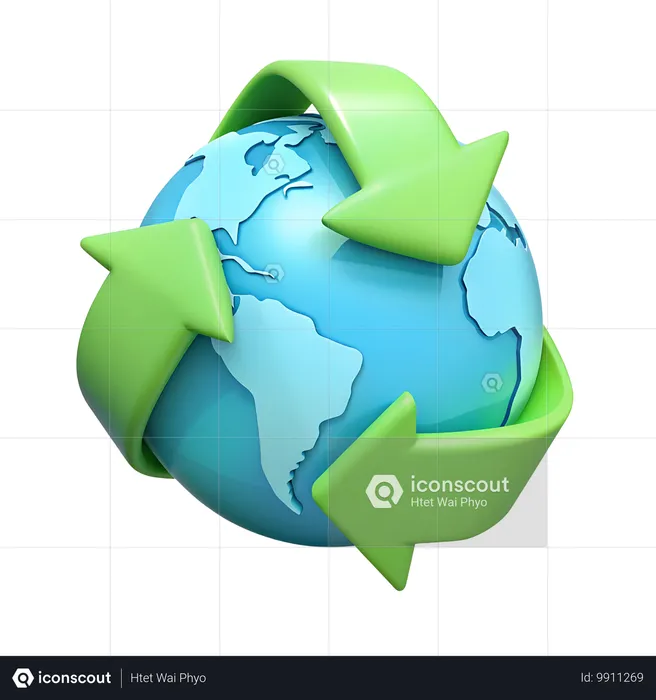 Recycling Symbol with Globe  3D Icon