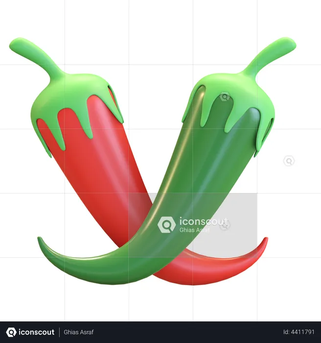 Red and Green chili  3D Illustration