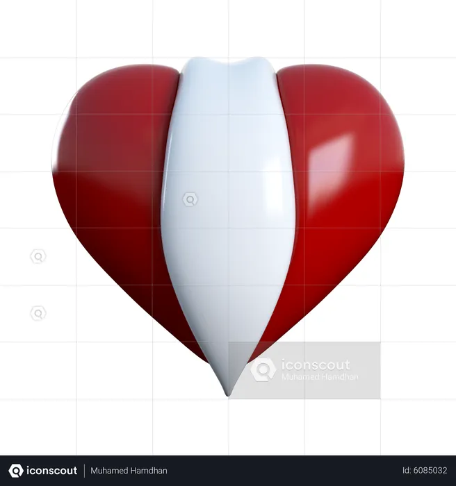 Red and White Heart  3D Icon