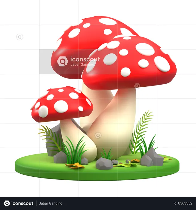 Mushroom Red and White Spotted  3D Icon