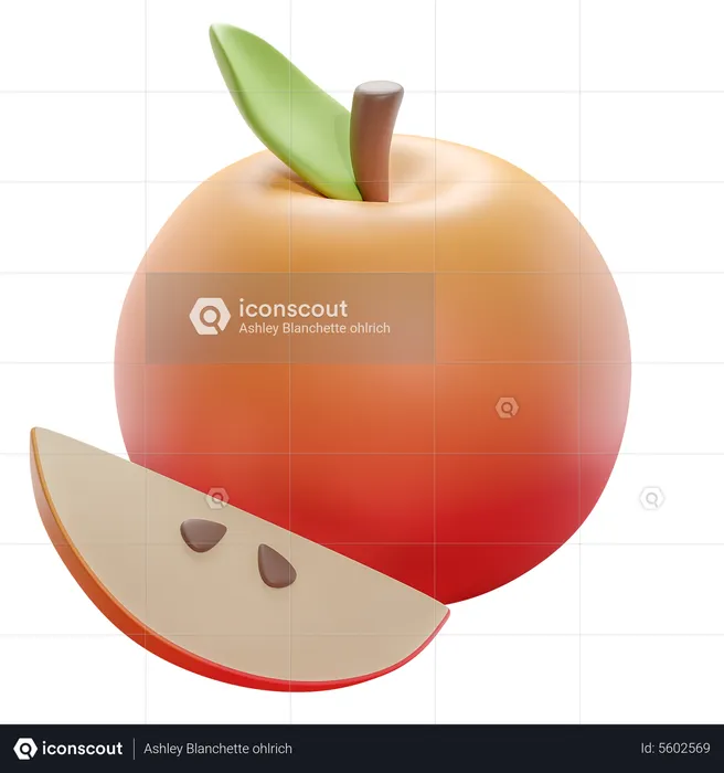 Red Apple With Slice  3D Icon