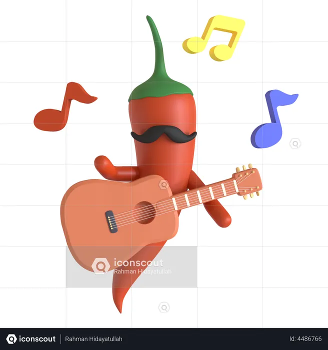 Red chili pepper playing guitar  3D Illustration