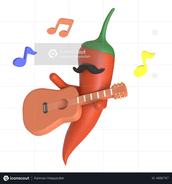 Red chili pepper playing guitar  3D Illustration
