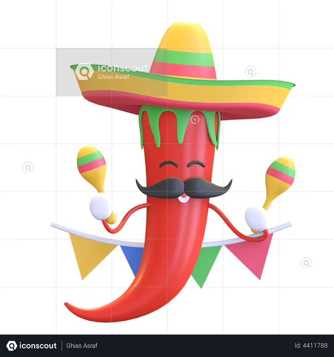 Red chili playing maracas  3D Illustration