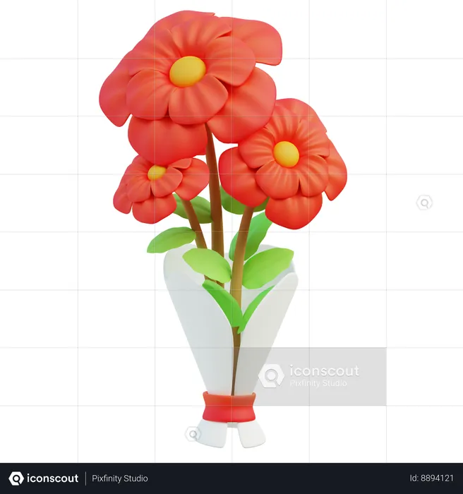 Red Echinacea Flowers  3D Icon
