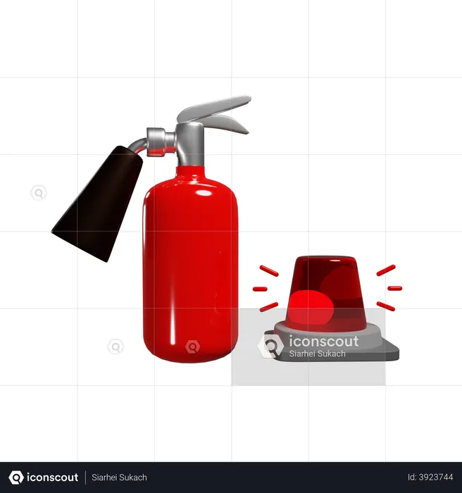 Red Extinguisher And Alert Siren Light  3D Illustration