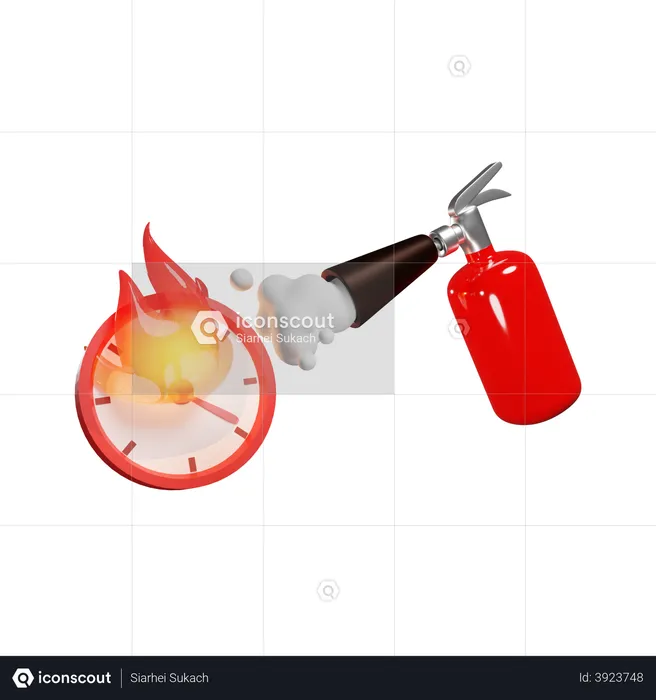 Red Fire Extinguisher Extinguishes The Clock On Fire Deadline  3D Illustration