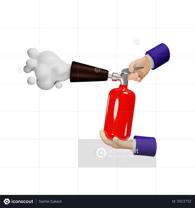 Red Fire Extinguisher In Hands Extinguish Fires Foam From Nozzle Protection From Flame  3D Illustration