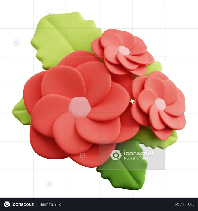 Red Flowers  3D Icon