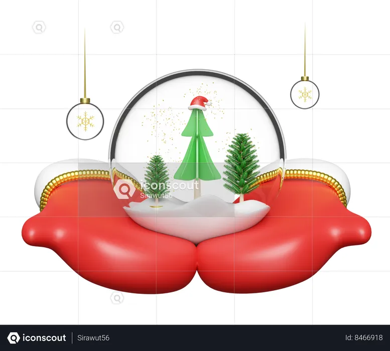 Red hand gloves are carrying christmas ball  3D Illustration
