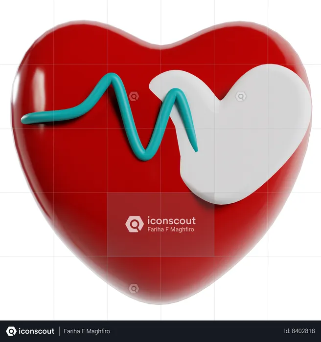 Red Heart With Pulse Line  3D Icon