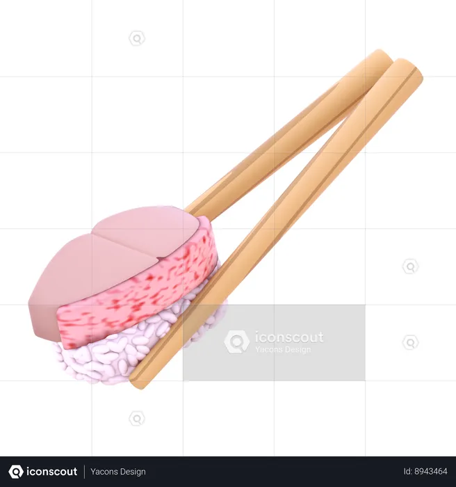 Red Snapper Nigiri In Chopstick  3D Icon