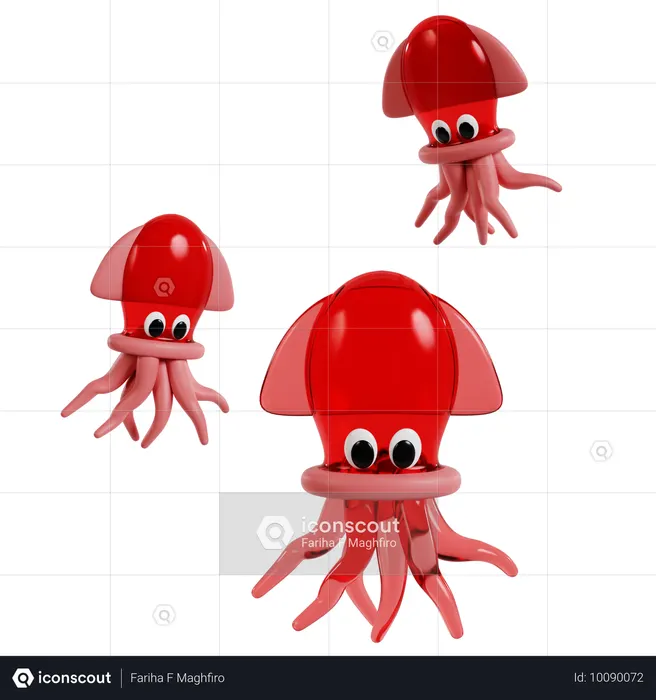 Red Squid Trio  3D Icon