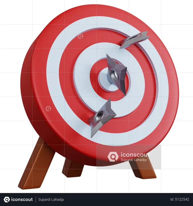 Red Target With Three Shuriken  3D Icon