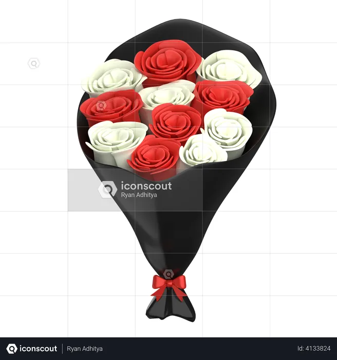 Red White Flowers Bouquet  3D Illustration