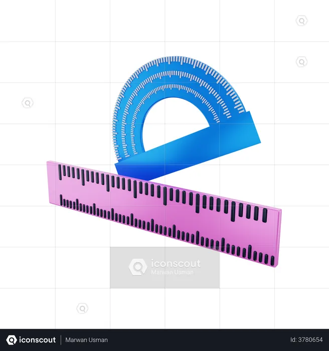 Regla y transportador  3D Illustration