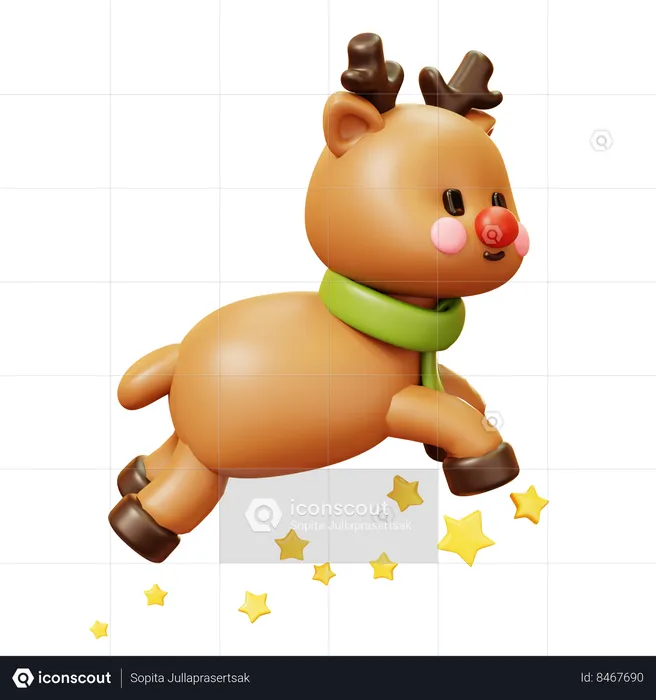 Reindeer Flying Stars  3D Icon