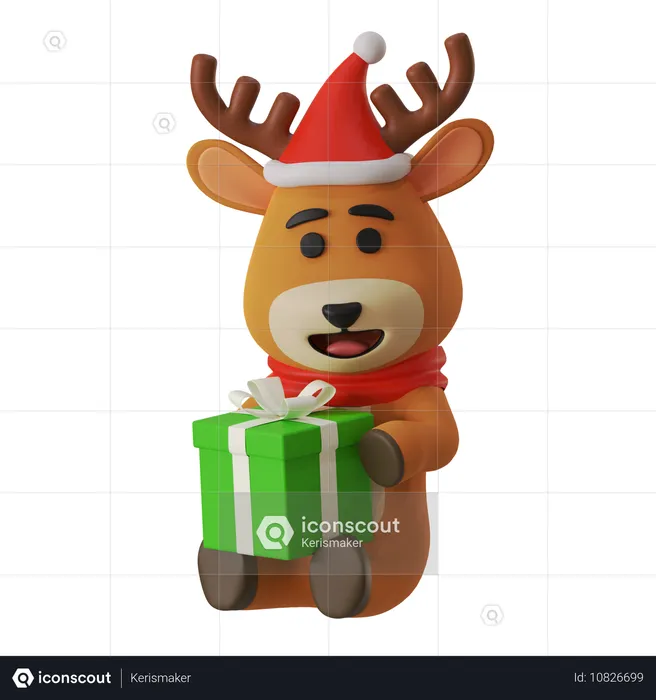 Reindeer Holding Christmas Gift  3D Illustration