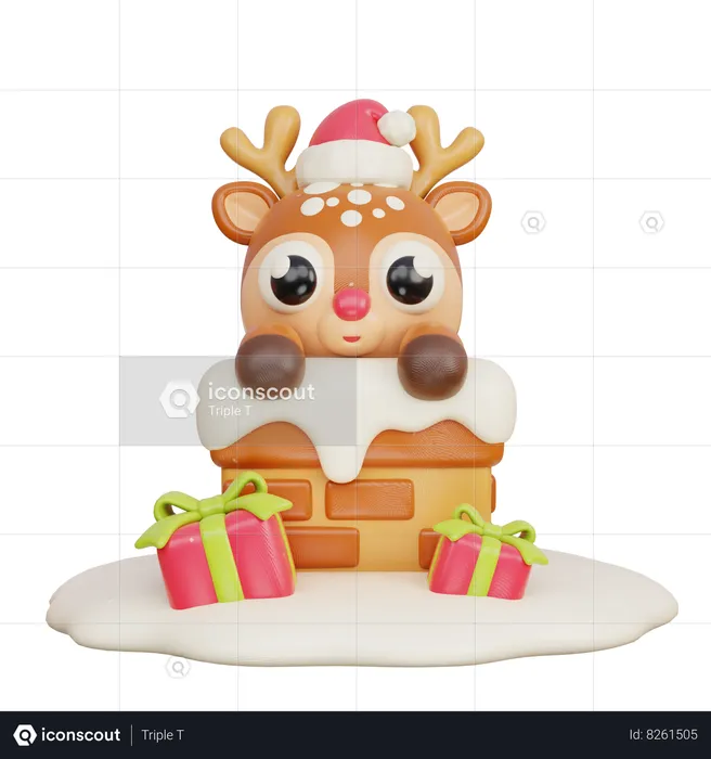 Reindeer In Chimney  3D Illustration