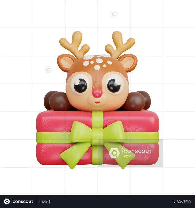 Reindeer on Gift  3D Illustration