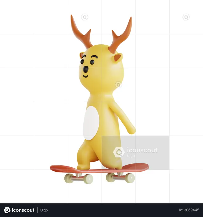 Reindeer On Skateboard  3D Illustration