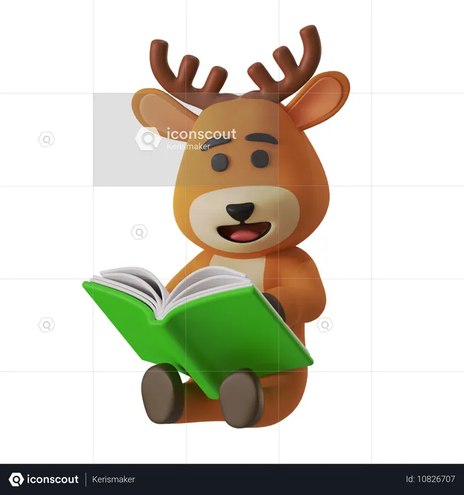 Reindeer Reading Book  3D Illustration