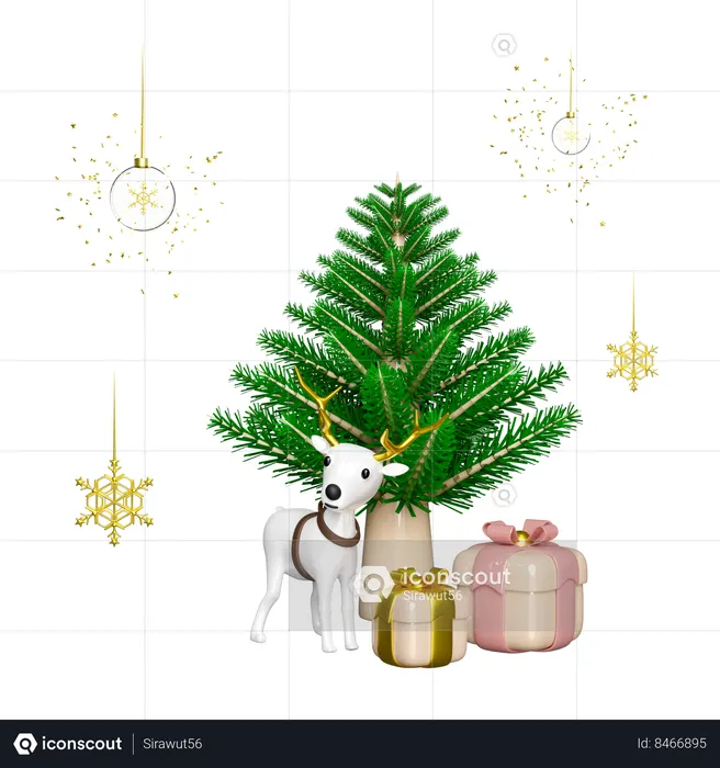 Reindeer receives many christmas gifts  3D Icon