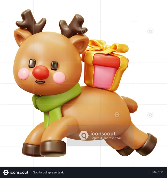 Reindeer with Gift Box  3D Icon