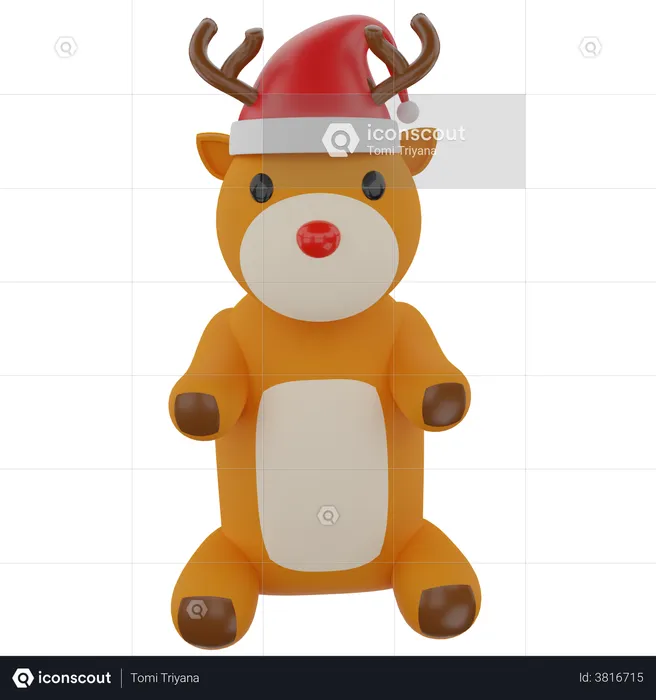 Reindeer With Santa Hat  3D Illustration