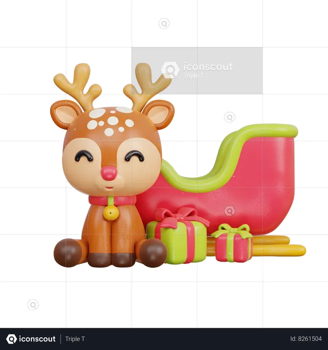 Reindeer With Sledge  3D Illustration