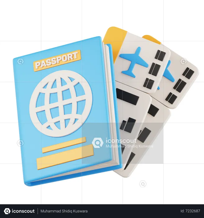 Reisepass und Ticket  3D Icon