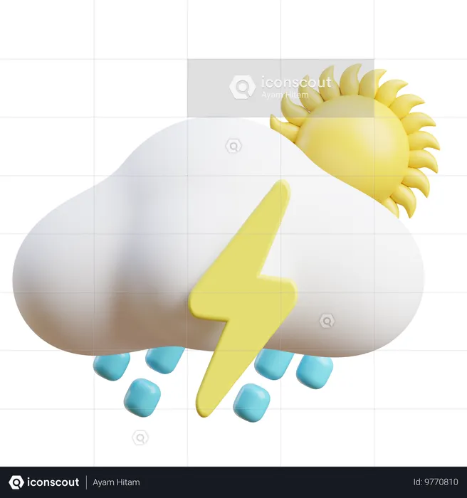 Lluvia relámpago con sol  3D Icon