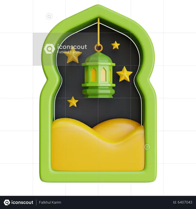 Mosque Window With Lantern  3D Icon