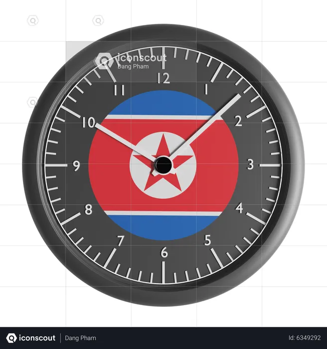 Relógio de parede com a bandeira da Coreia do Norte  3D Icon