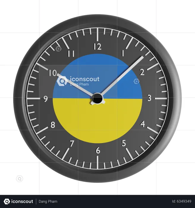 Relógio de parede com a bandeira da Ucrânia  3D Icon