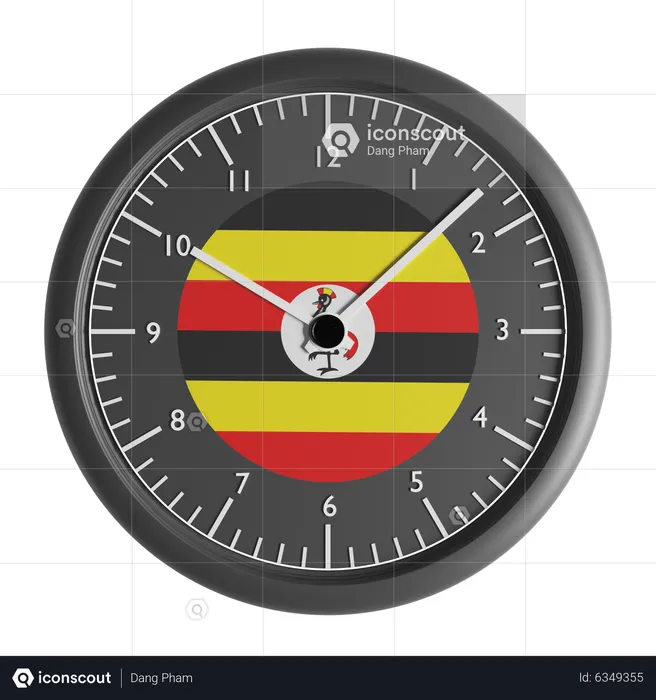 Relógio de parede com a bandeira de Uganda  3D Icon