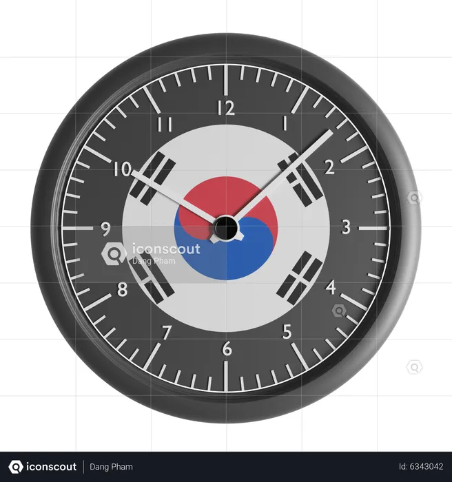 Reloj de pared con la bandera de Corea del Sur.  3D Icon