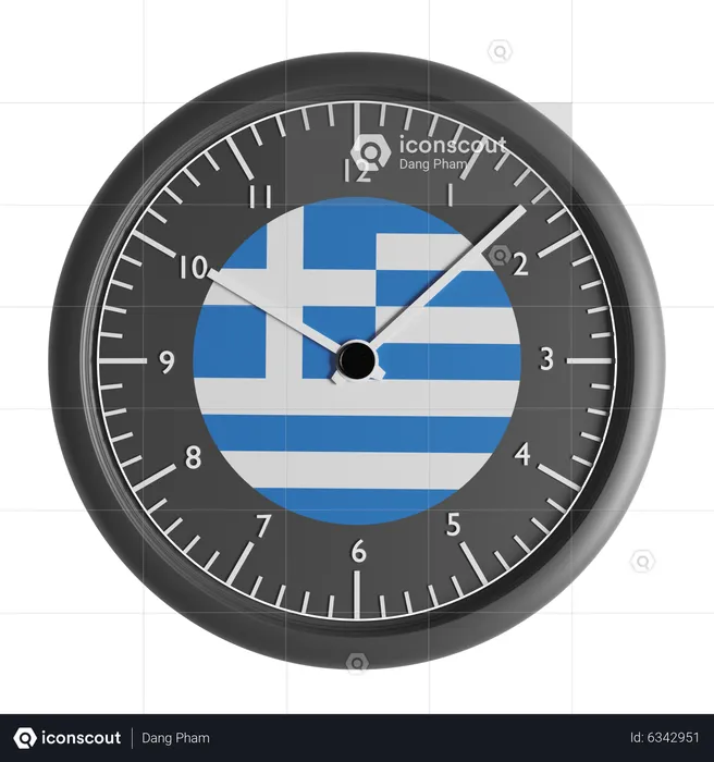 Reloj de pared con la bandera de Grecia.  3D Icon