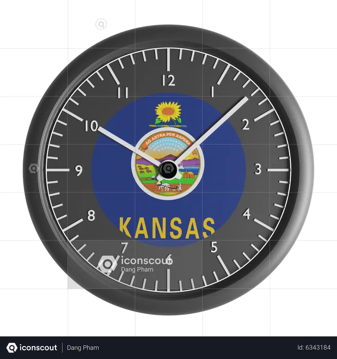 Reloj de pared con la bandera de Kansas.  3D Icon