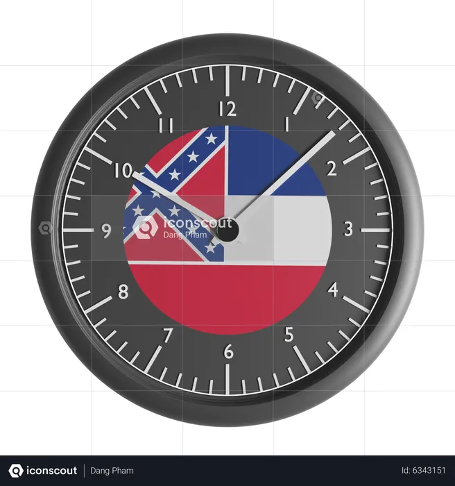 Reloj de pared con la bandera de Mississippi.  3D Icon