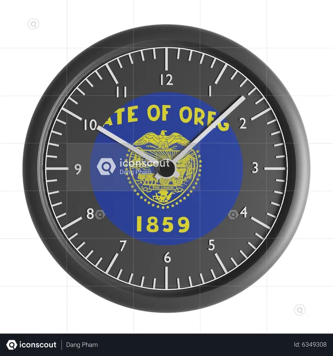 Reloj de pared con la bandera de Oregón.  3D Icon