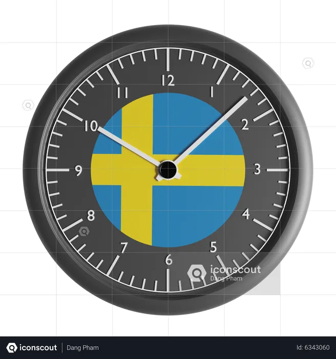 Reloj de pared con la bandera de Suecia.  3D Icon