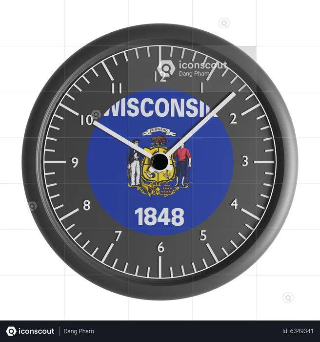 Reloj de pared con la bandera de Wisconsin.  3D Icon