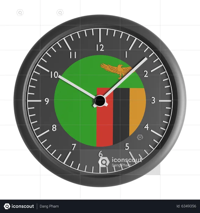 Reloj de pared con la bandera de Zambia.  3D Icon