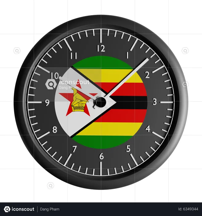 Reloj de pared con la bandera de Zimbabue.  3D Icon